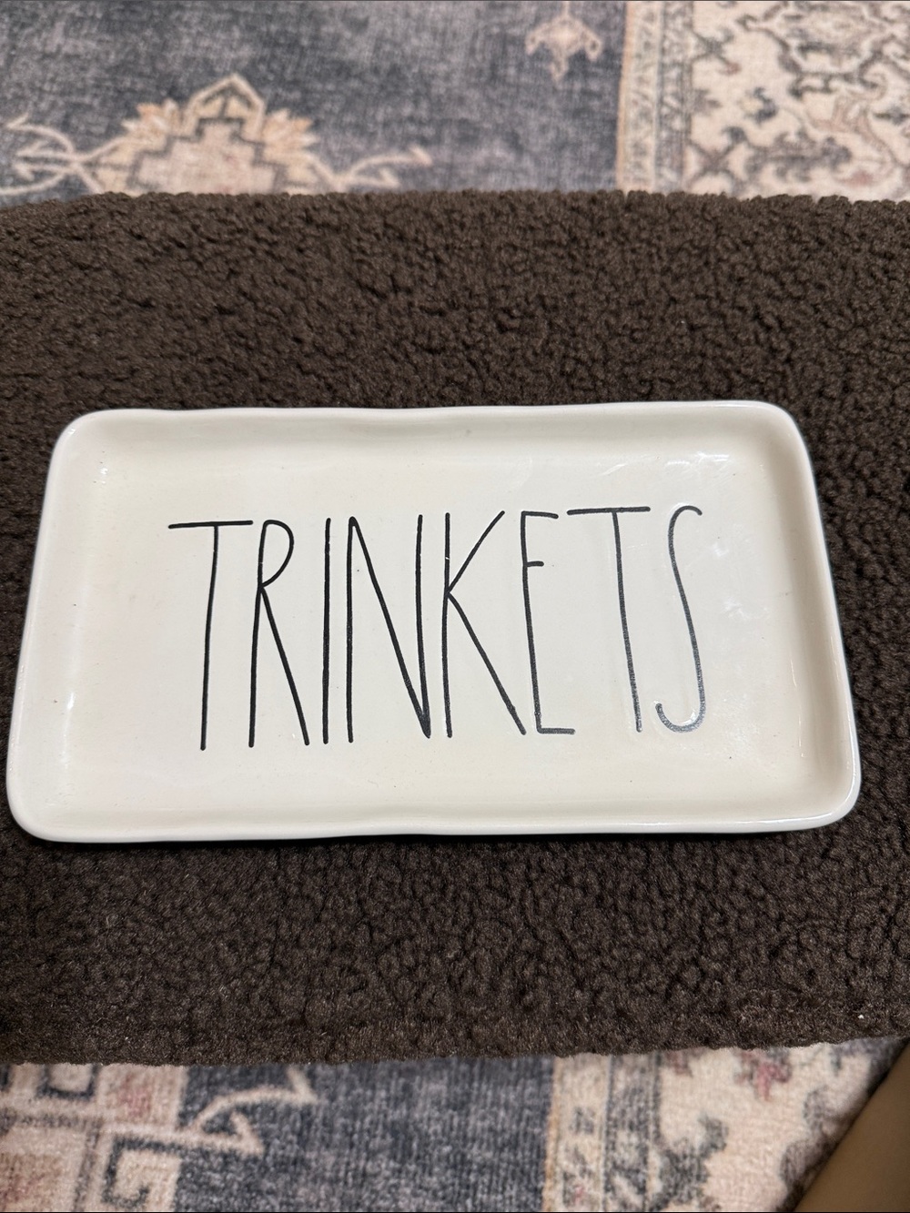 Rae Dunn Cream Trinkets Tray with Black Lettering